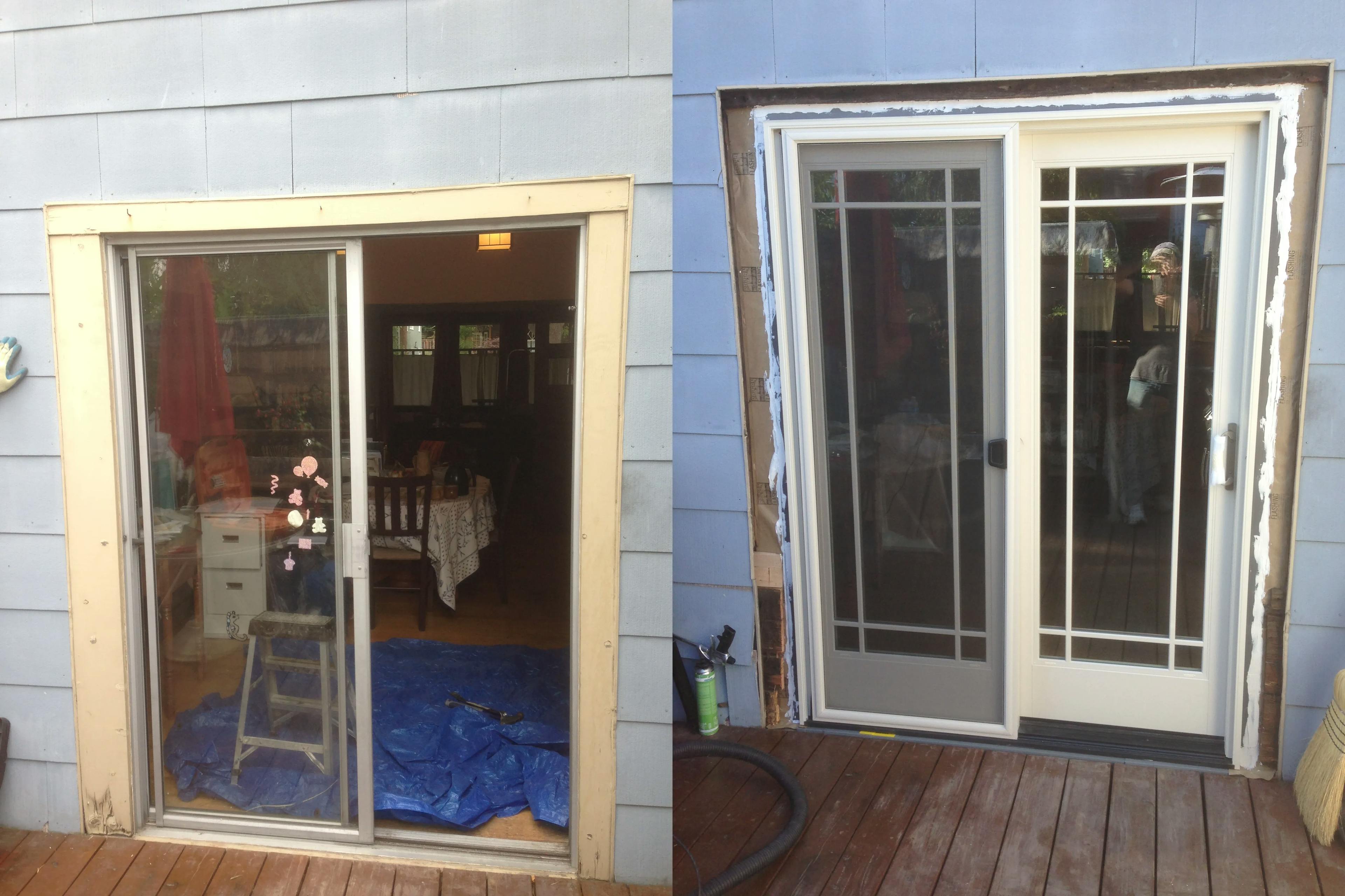 Sliding door. Before and after installation